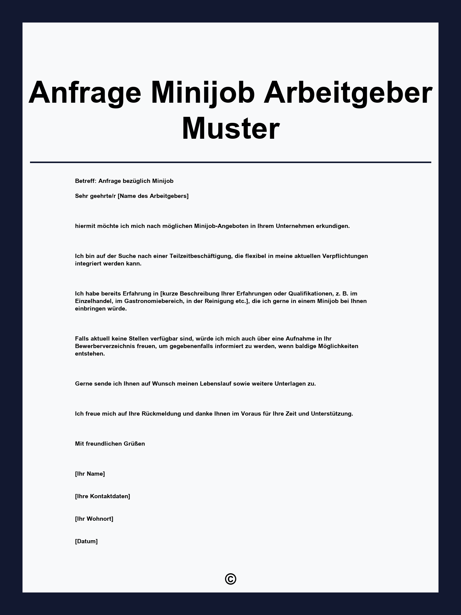 Anfrage Minijob Arbeitgeber Muster