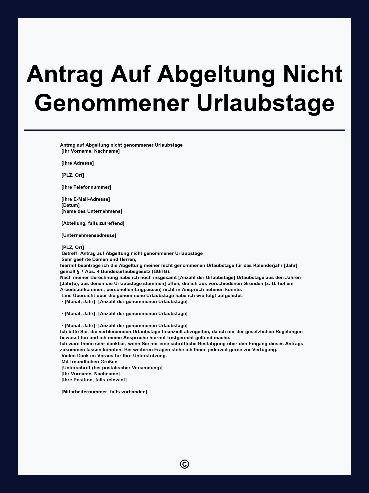Antrag Auf Abgeltung Nicht Genommener Urlaubstage
