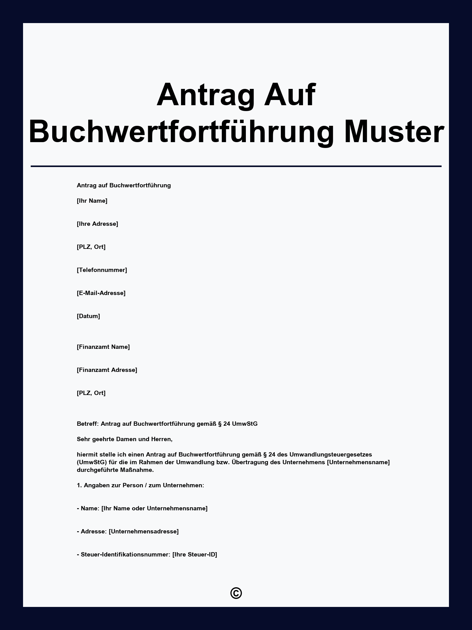 Antrag Auf Buchwertfortführung Muster