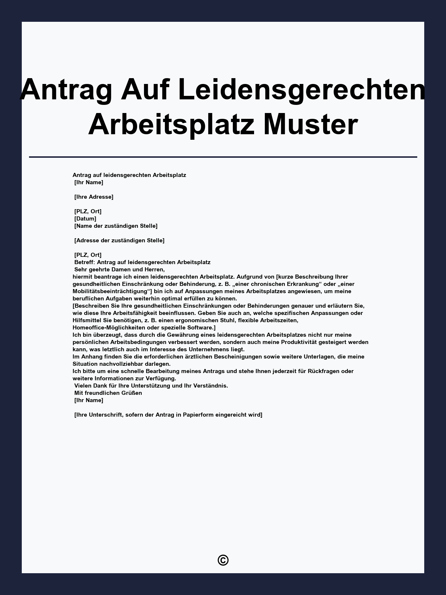 Antrag Auf Leidensgerechten Arbeitsplatz Muster