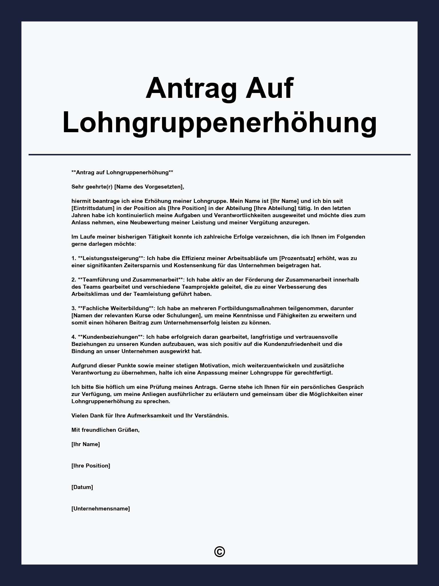 Antrag Auf Lohngruppenerhöhung