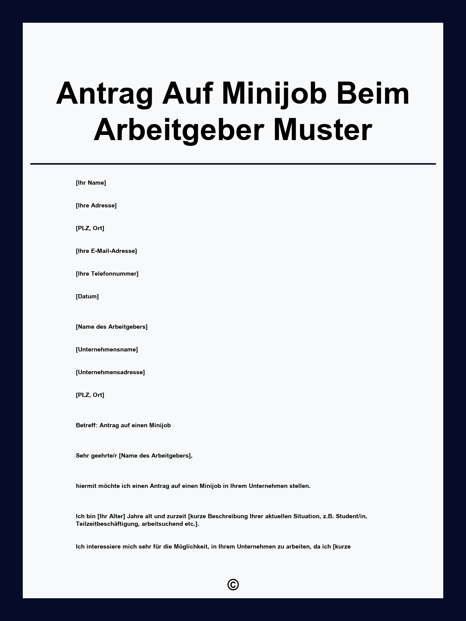 Antrag Auf Minijob Beim Arbeitgeber Muster