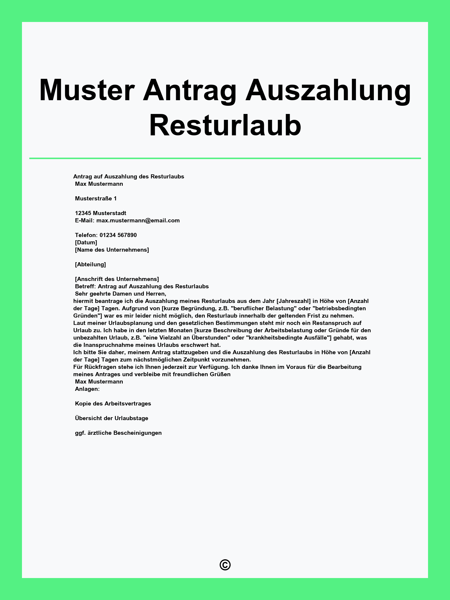 Muster Antrag Auszahlung Resturlaub