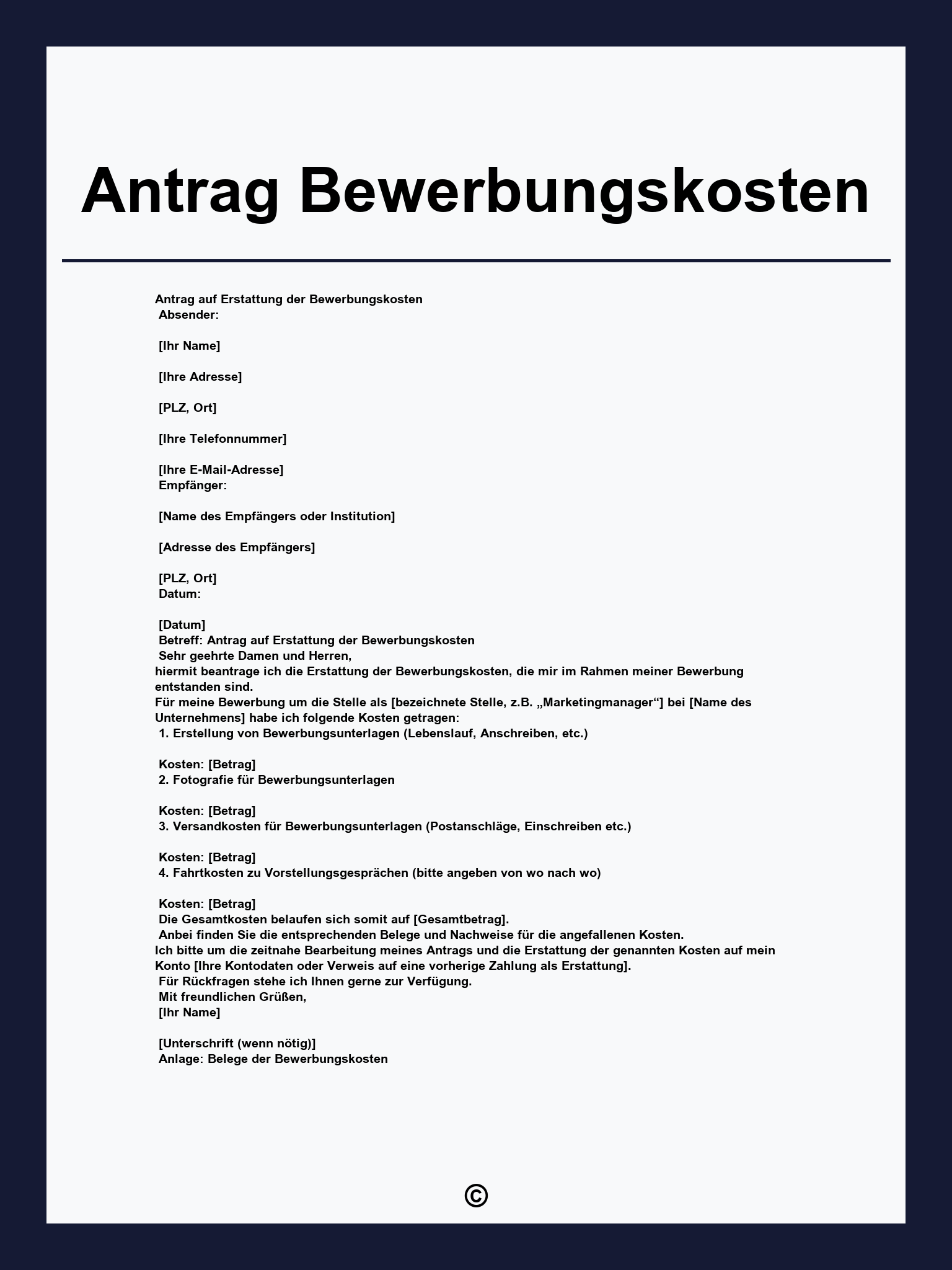 Antrag Bewerbungskosten