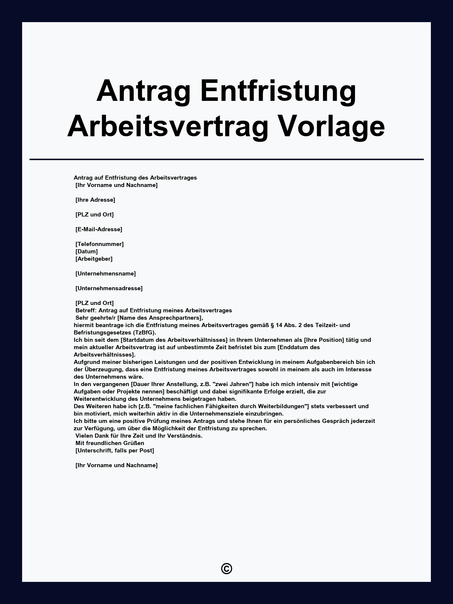 Antrag Entfristung Arbeitsvertrag Vorlage