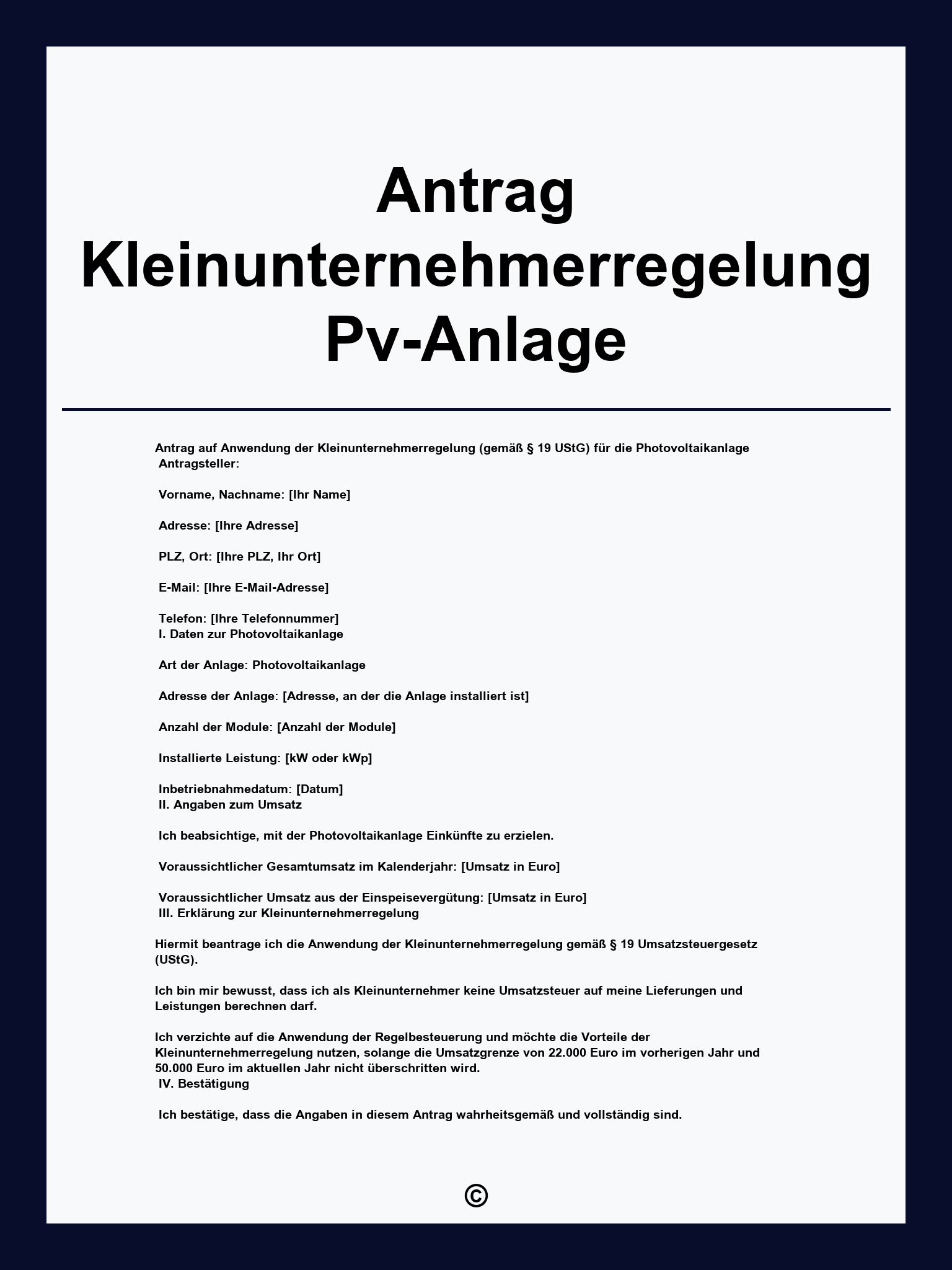Antrag Kleinunternehmerregelung Pv-Anlage