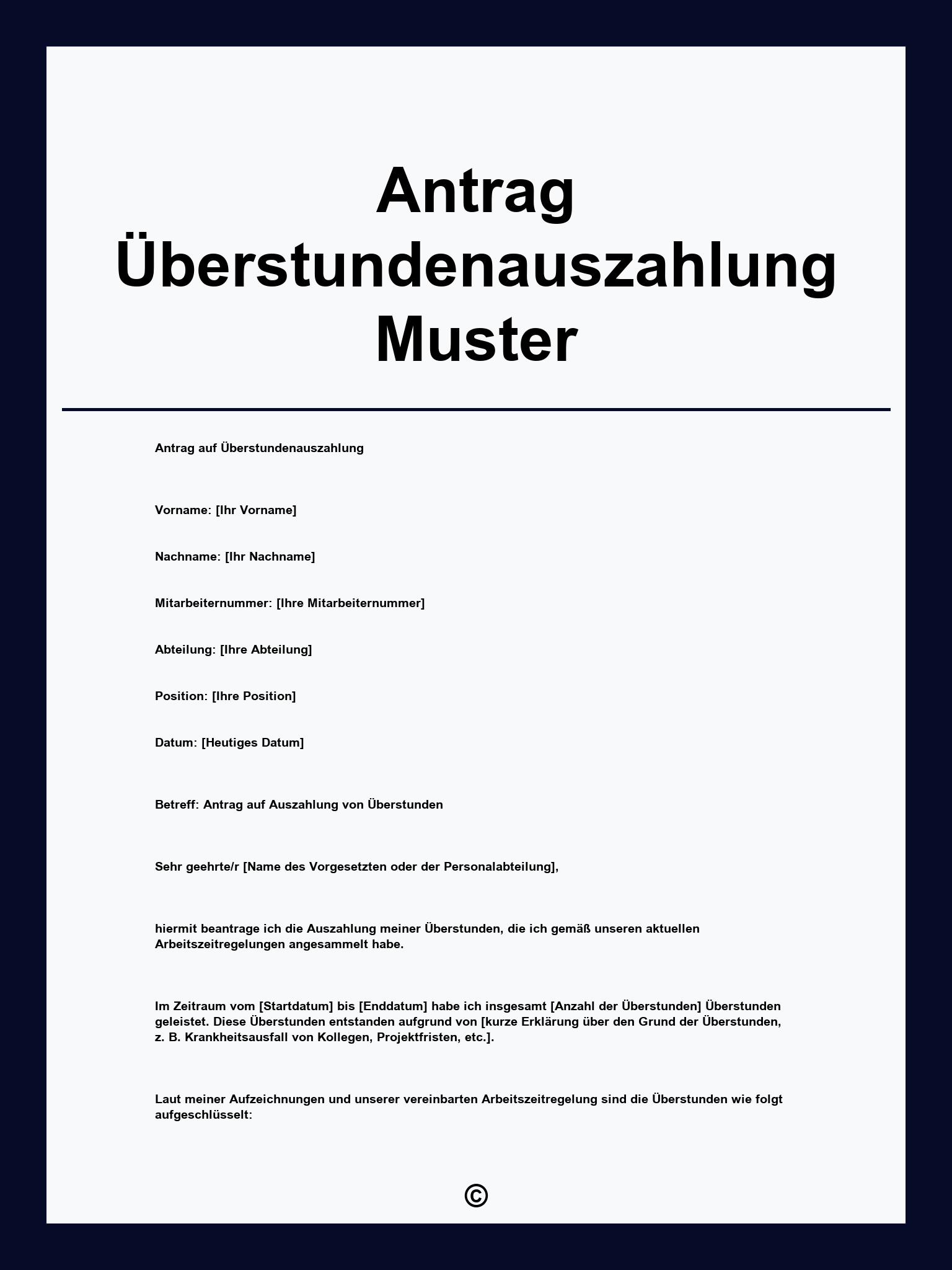 Antrag Überstundenauszahlung Muster