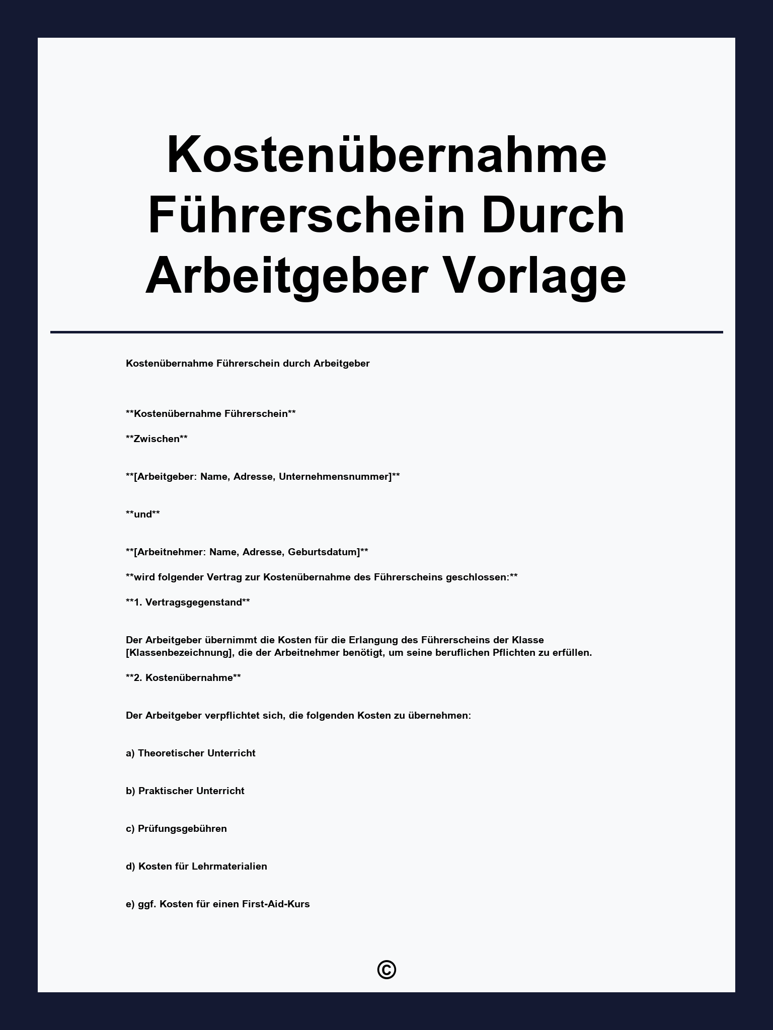 Kostenübernahme Führerschein Durch Arbeitgeber Vorlage
